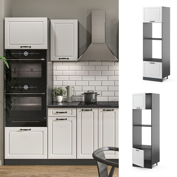 Mikrovågsugnsskåp R-Line, 60 cm, Vit lantstil, Antracit, Vicco