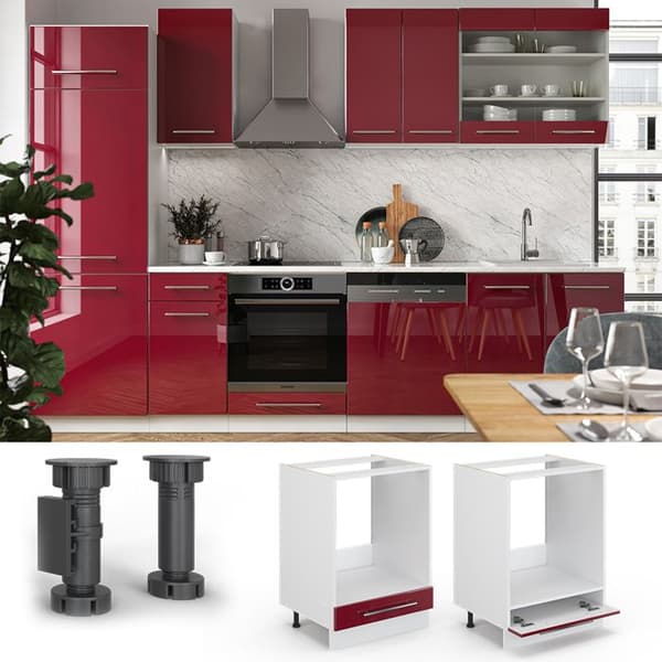 Möbel för ugn Fame-Line, 60cm, PT Ek, Bordeaux högglans, Vit, Vicco