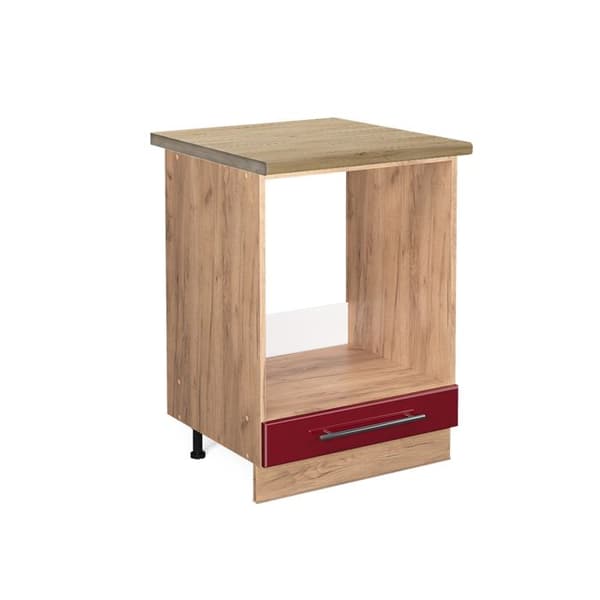 Fame-Line skåp för ugn, 60cm, PT Ek, Bourgogne hög glans, Gyllene kraft-ek, Vicco