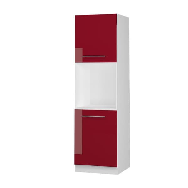 Fame-Line möbel för ugn, 60cm med öppna hyllor, Bordeaux högglans, Vit, Vicco
