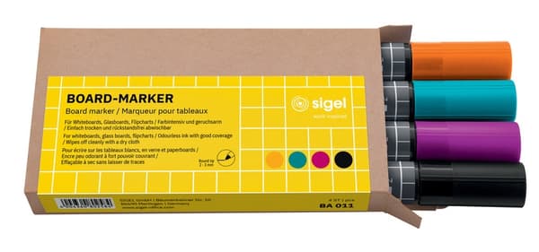 Sigel SI-BA011 Tavlemarkør 4 Farve Sort/cyan/magenta/orange.