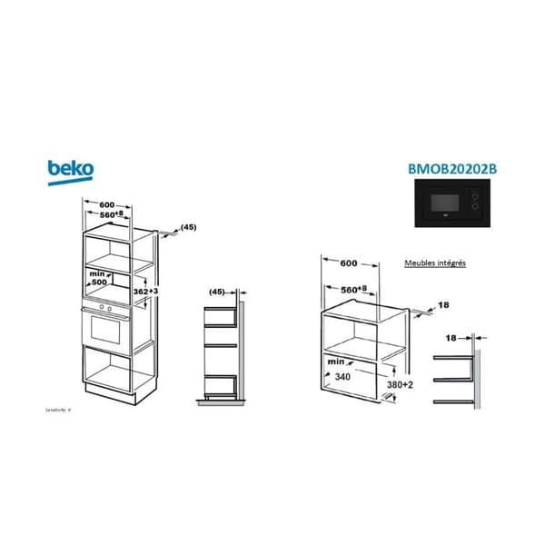 Beko Inbyggd solo mikrovågsugn 20l 800w svart - BMOB20202B