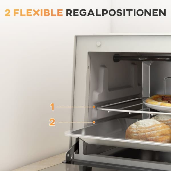 Rootz 9l mini -uuni - Compact Las Gasast Uun - Säädettävä lämpö - tilaa säästävä ruostumaton teräs - 35 cm x 24,6 cm x 20cm valkoinen
