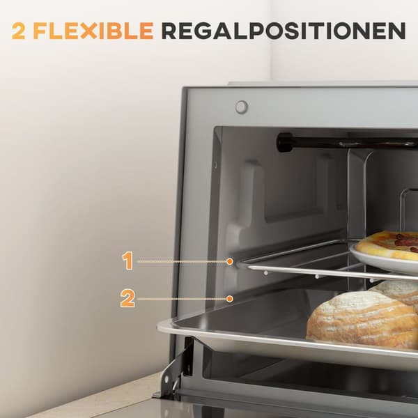 Rootz mini -uuni - kompakti sähköuuni - pieni leivänpaahtouuni - säädettävä keitto - 35 cm x 24,6 cm x 20cm - ruostumaton teräs, harmaa