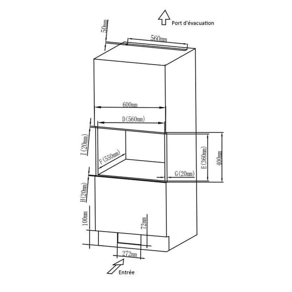 Inbyggd mikrovågsugn - CONTINENTAL EDISON - CEMO20EBM - Svart - 1200 W - L59,5 x H33,7 x P38,5 cm - 21 L