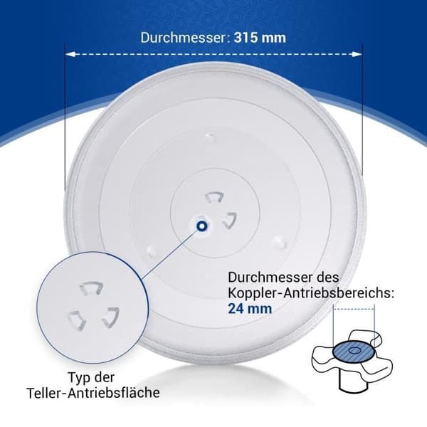 Skivspelare kompatibel med Candy 49008503 i glas 315mmØ för mikrovågsugn