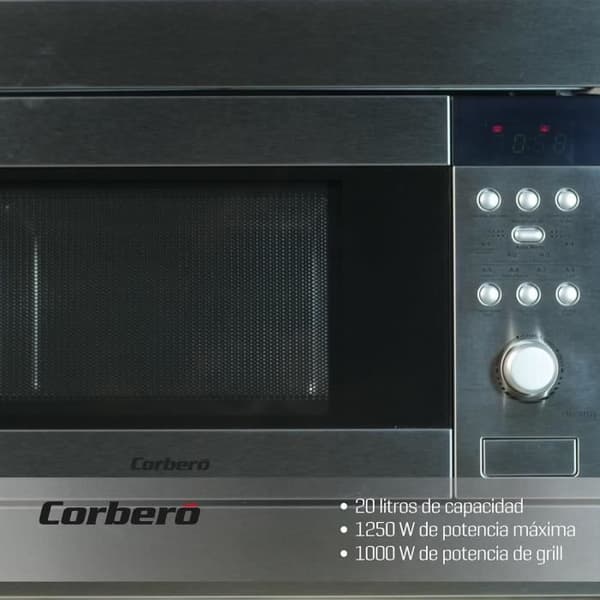Inbyggnads-mikrovågsugn Corbero CMICIM122, kapacitet 20 liter, färg rostfritt stål, effekt 800 W, automatiskt program, grill, 9 nivåer.