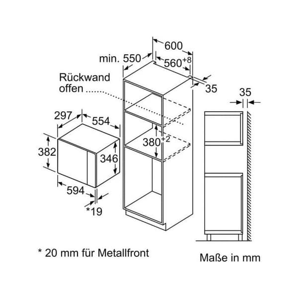 Bosch-serien | 6 BFL524MB0 Inbyggd enkelfunktions mikrovågsugn 20 liter 800 Watt vulkansvart