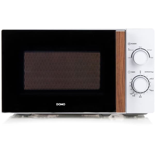 DOMO DO2720 mikrobølgeovn - 20L - 700W - 35 min timer - Optøningsfunktion - L44 x D35,8 x H 25,8 cm - Hvid træfinish