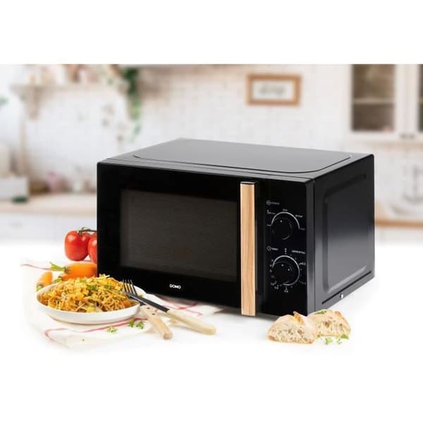 DOMO DO2820 Mikrobølgeovn - 20L - 700W - 35 min timer - Optøningsfunktion - L44 x D35,8 x H 25,8 cm - Sort træfinish