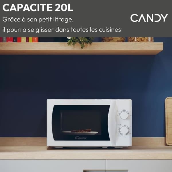 CMW20SMW CANDY Idea Mono Mikrobølgeovn - 20L - MO: 700W - Mekanisk brugergrænseflade - 5 effektniveauer - Hvid