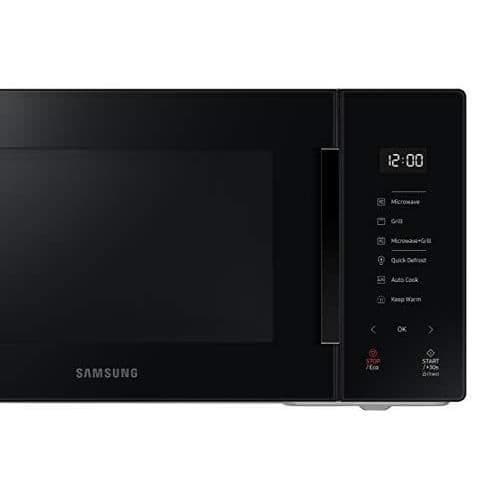 Samsung MG23T5018AK Mikrovågsugn, 23 liter, 1100 W, automatisk matlagning och hemdessert, designglas, svart