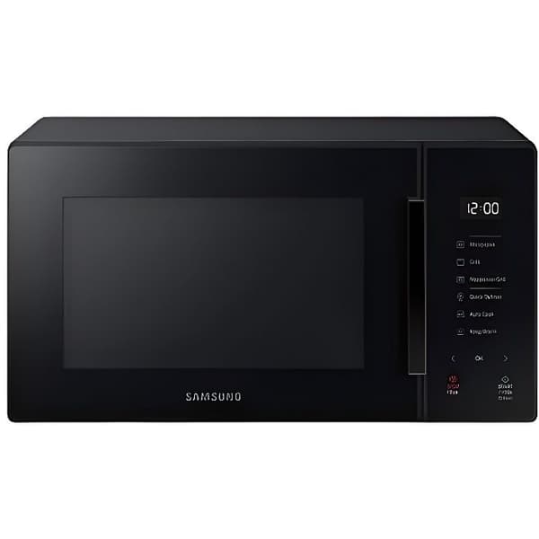 Samsung MG23T5018AK Mikrovågsugn, 23 liter, 1100 W, automatisk matlagning och hemdessert, designglas, svart
