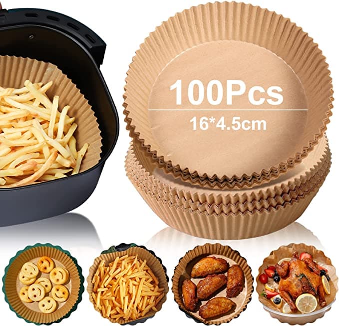Paket med 100 bakplåtar, luftfritös, bakplåtspapper, non-stick, engångspapper, bakpapper för ugn, mikrovågsugn (16 x 4,5 cm)