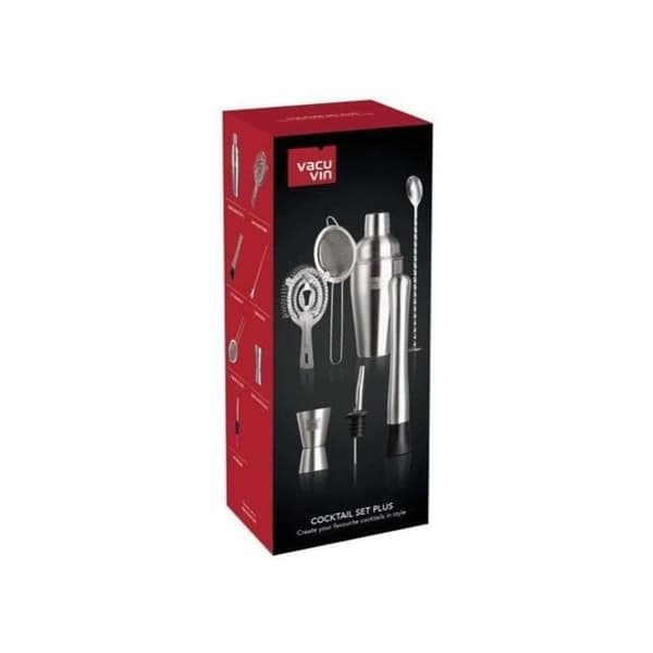 7-delad cocktailbox i rostfritt stål - VACUVIN - Mixer, Jigger, Muddler, Sil, Sil, Pourer, Sked