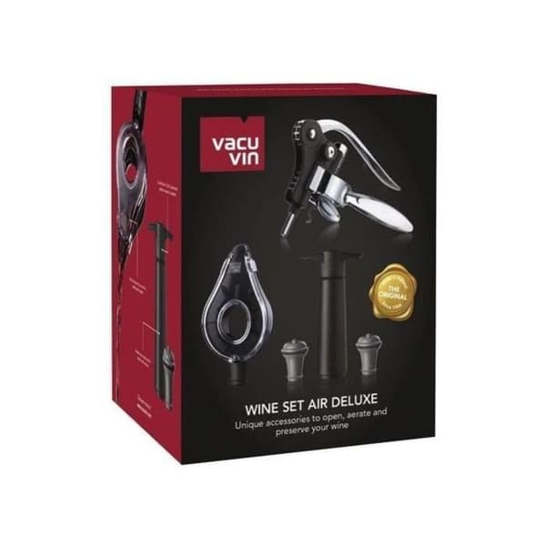 VACUVIN 5-delat boxset - Wine Set Air Deluxe - Spakkorkskruv, luftare, pump och korkar