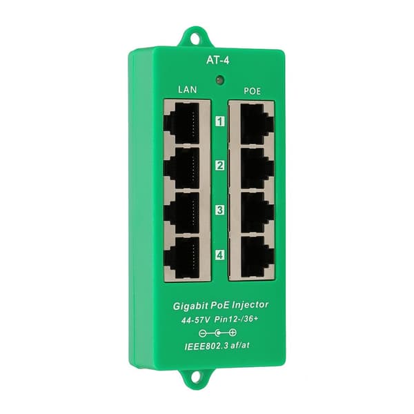 Extralink 4 Portowy | Gigabit PoE Injector | Aktiivinen, 4 Gigabit 802.3at/af -porttia, tila A