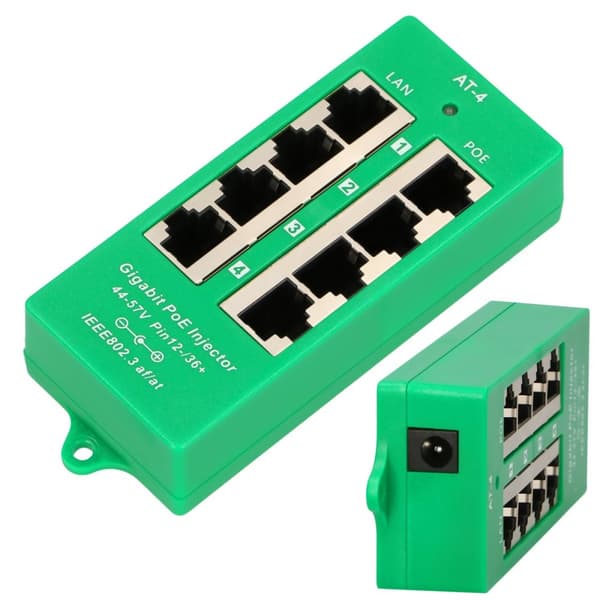 Extralink 4 Portowy | Gigabit PoE Injektor | Aktiv, 4 Gigabit 802.3at/af-porte, tilstand A