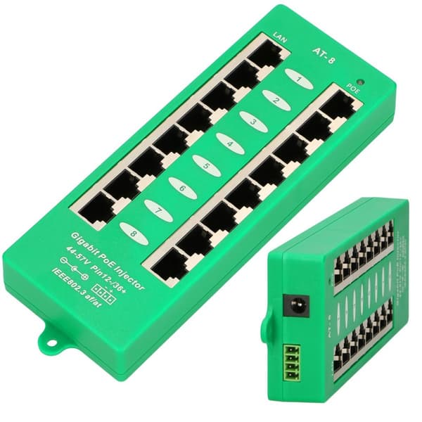 Extralink 8 Portowy | Gigabit PoE Injector | Aktiivinen, 8 Gigabit 802.3at/af -porttia, tila A