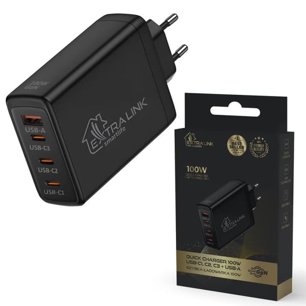 Extralink Smart Life Hurtig oplader 100W GaN | Oplader | 3x USB-C, USB-A, CHARESL01