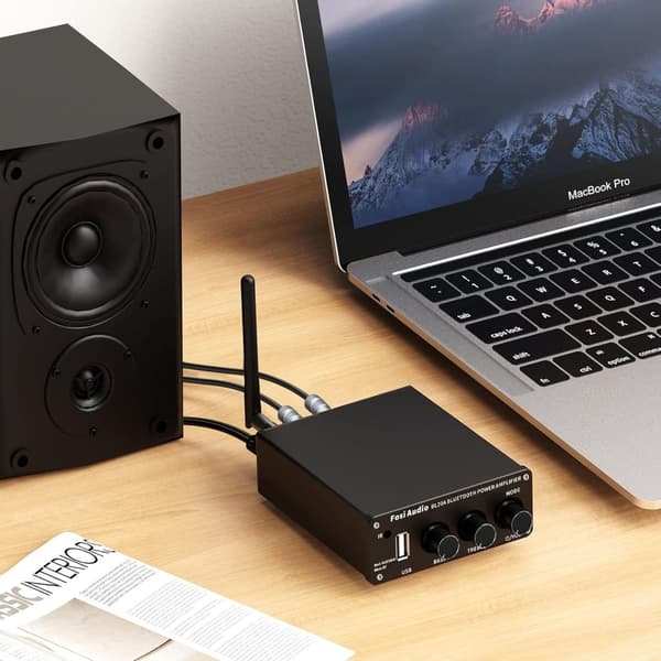 Fosi Audio BL20A 200W Bluetooth 5.0 Home Audio Stereoforstærker Hi-Fi Mini Klasse D integreret forstærker med U-Disk/3,5MM AUX/RCA-indgang og fjernbet