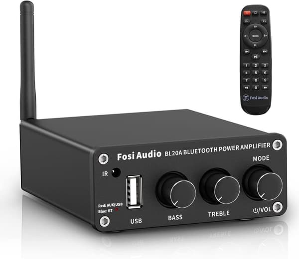 Fosi Audio BL20A 200W Bluetooth 5.0 Home Audio Stereoforstærker Hi-Fi Mini Klasse D integreret forstærker med U-Disk/3,5MM AUX/RCA-indgang og fjernbet