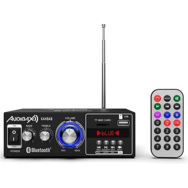 Audibax Kansas - HiFi Ljudförstärkare - Bluetooth-anslutning - Effekt 40W + 40W - Microfon, SD och USB-ingångar - Förstärkare