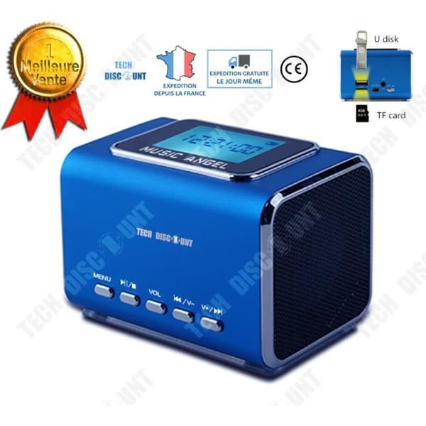 TD® mini bluetooth-högtalare bärbart usb-uttag för pc inbyggd trådbunden klocka musik ängel digital stereo tf-kort musik