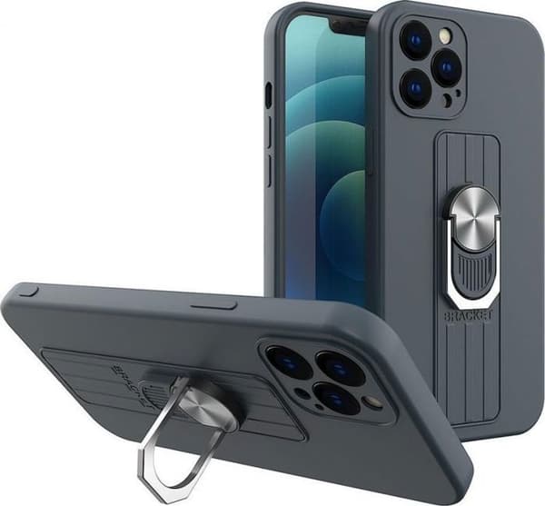 Hurtel Ring Case silikonfodral med fingerstöd och stativ för iPhone 13 Pro mörkblå