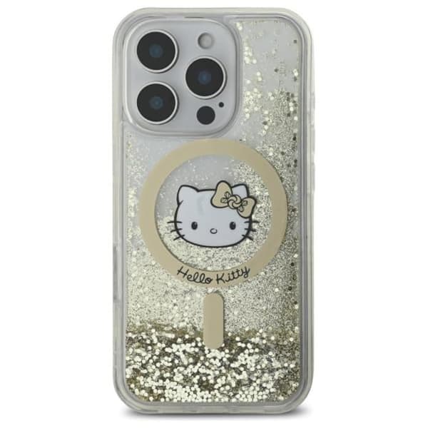 Hello Kitty Liquid Glitter Fever MagSafe - Fodral för iPhone 16 Pro (vit/guld)