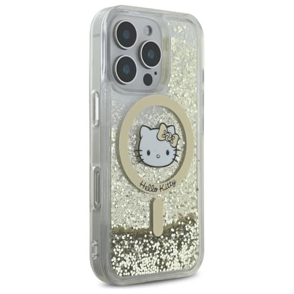 Hello Kitty Liquid Glitter Fever MagSafe - Fodral för iPhone 16 Pro (vit/guld)