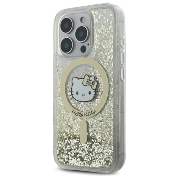 Hello Kitty Liquid Glitter Fever MagSafe - Fodral för iPhone 16 Pro (vit/guld)
