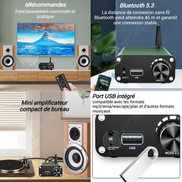 INN Förstärkare 10,8 x 7,4 x 3,5 cm 270 g 2 metoder för Bluetooth 5.3 utgångsanslutning högupplöst ljud hifi förstärkare
