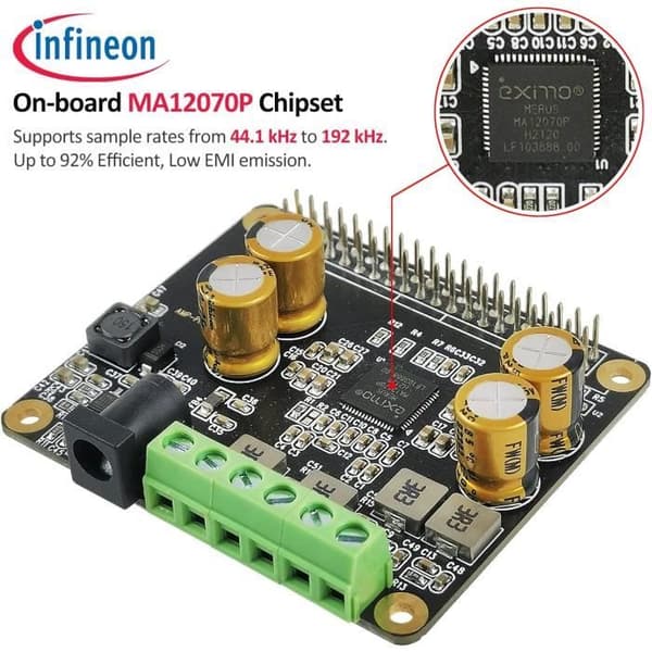 Innomaker HIFI AMP PRO Förstärkare HiFi 2x40W Klass D Hat MA12070P 48KHz/24bit Volumio Max2Play Raspbian Bluetooth Streaming R