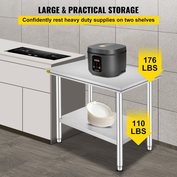 Keittiön työpöytä, kaupallinen catering-pöytä, ruostumaton teräs, 30x24x32 tuuman 330 kiloa