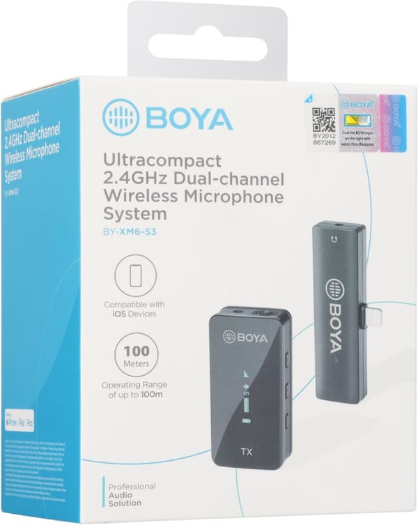 Boya Digital True-Wireless Microphone, Lightning iOS (2.4 GHz) "BY-XM6-S3" (timbru verde 0.18 lei)