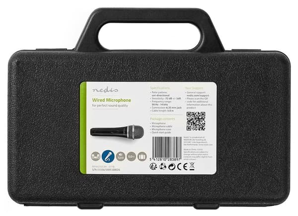 NEDIS kabelový mikrofon/ Kardioid/ odnímatelný kabel 5m/ 600 Ohm/ -72dB/ jack 6.35 mm/ vypínač/ pouzdro/ kov/ černo-šedý