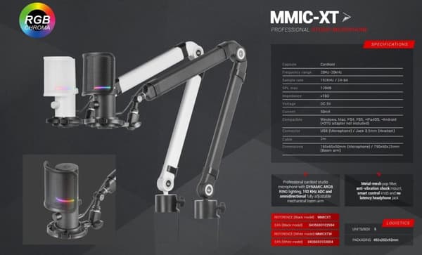 Mars Gaming MMIC Studio Microphone with arm USB-C / RGB