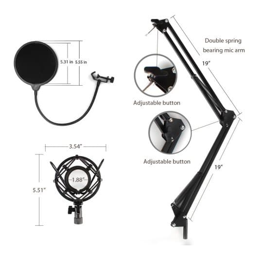 Podcasting Microphone with Boom Arm kit, black