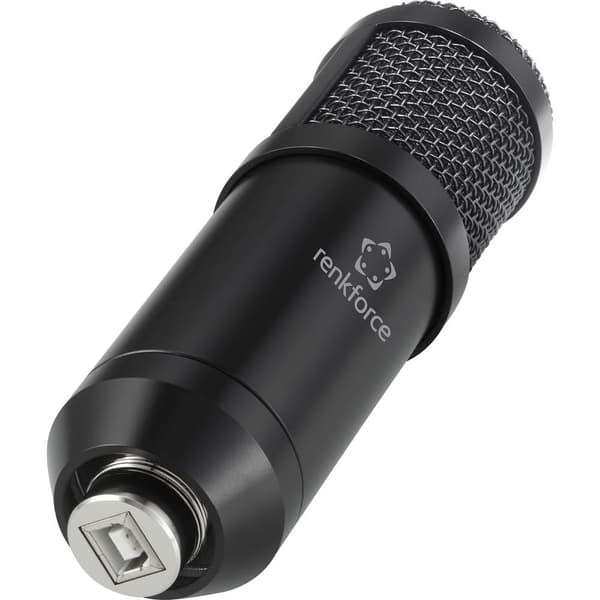 Renkforce RF-MIC-510 Stativ USB-mikrofon Sändare signal:USB inkl. väska, inkl. spindel, inkl. vindskydd, inkl. kabel, i