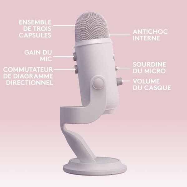 USB -mikrofon - Blue Yeti Premium - för inspelning, streaming, spel, podcast på PC eller Mac - White White Mist