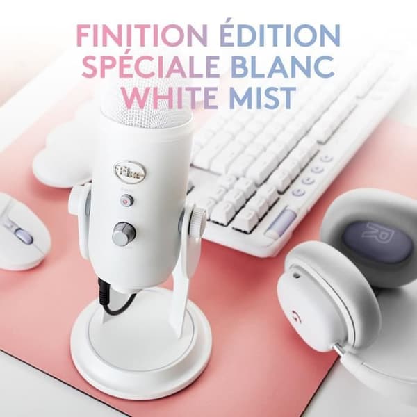USB -mikrofon - Blue Yeti Premium - för inspelning, streaming, spel, podcast på PC eller Mac - White White Mist
