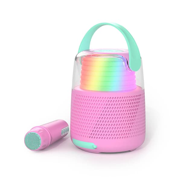 Høyttaler Karaoke Kit Mic LED Rosa