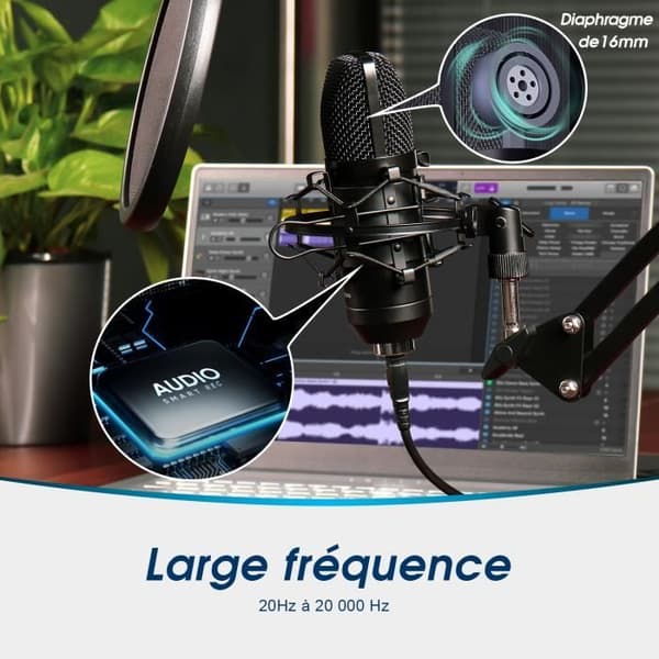PC Boom Mikrofon Artikulerande USB Cardioid Enkelriktad kondensor - AUGUST REC100 Datormikrofonsats - Shock Mount