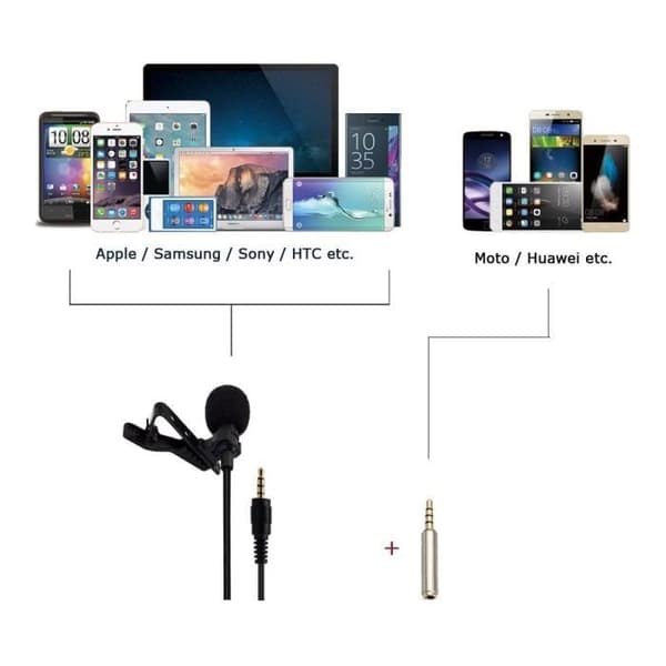 Lavalier Mikrofon för PC 3,5 mm Audio Jack Clip-on kondensatormikrofon med adapter för Skype, iPhone, Android etc - Svart