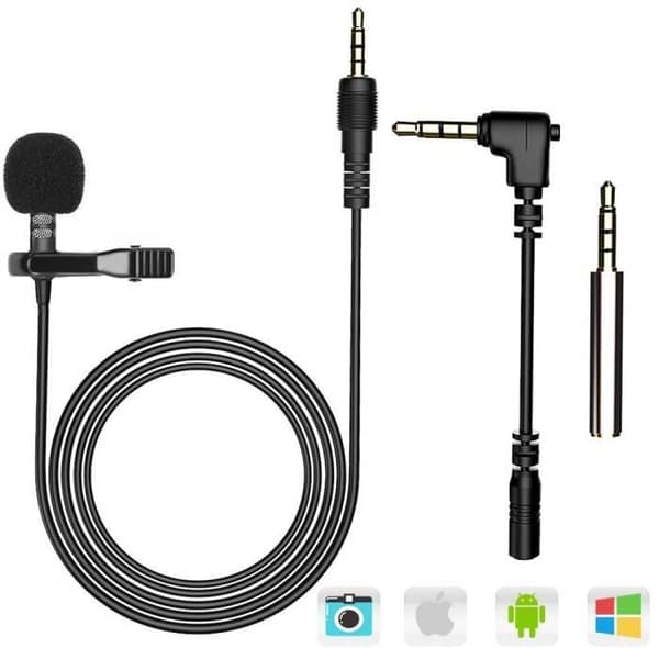 Lavalier Mikrofon för PC 3,5 mm Audio Jack Clip-on kondensatormikrofon med adapter för Skype, iPhone, Android etc - Svart