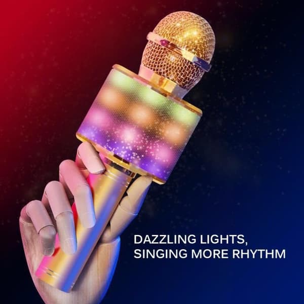 Trådlös karaokemikrofon, bärbar Bluetooth karaokemikrofon med LED-discoljus för barn/vuxna som sjunger, kompatibel med A