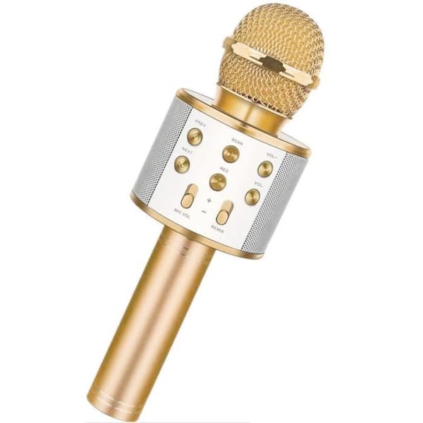 Guld trådlös handhållen mikrofon - WS-858 - Karaoke - Högtalare - Selfie - Uppladdningsbar