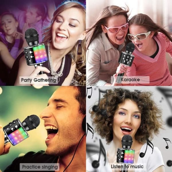 Trådlös karaokemikrofon, bärbar Bluetooth karaokemikrofon för barn/vuxna som sjunger, (svart)