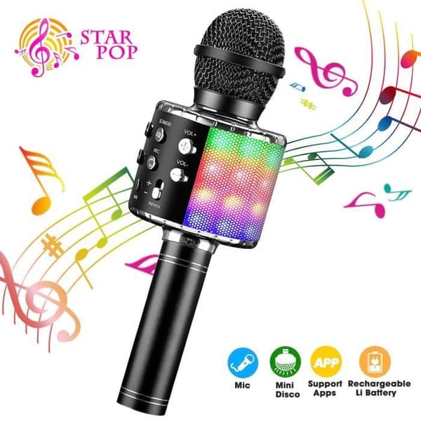 Trådlös karaokemikrofon, bärbar Bluetooth karaokemikrofon för barn/vuxna som sjunger, (svart)